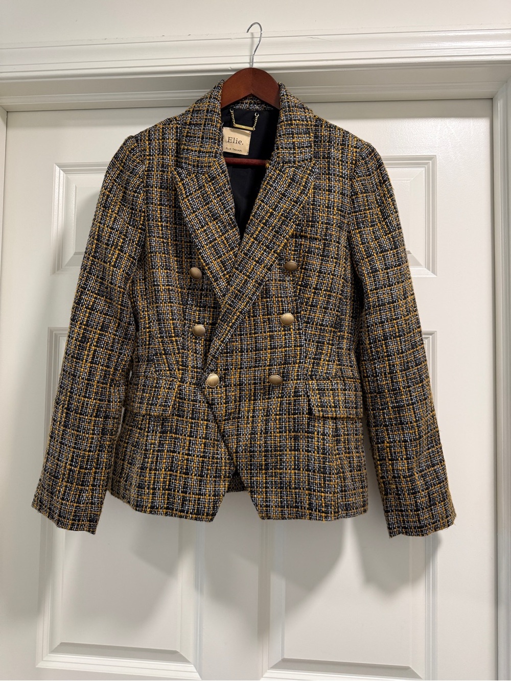 Elie Tahari Black, White & Mustard Tweed Jacket